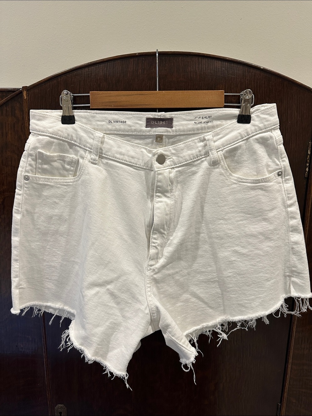DL1961 White Frayed Hem Denim Cutoff Shorts